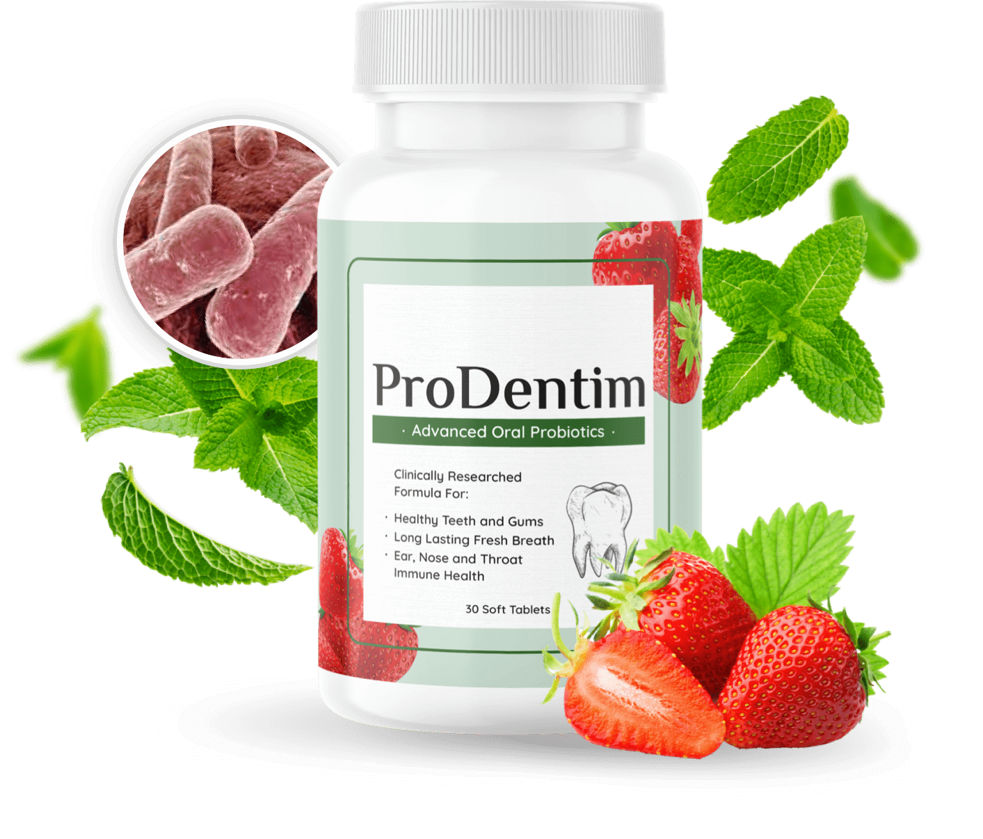 ProDentim Supplement Bottle with Mint Leaves